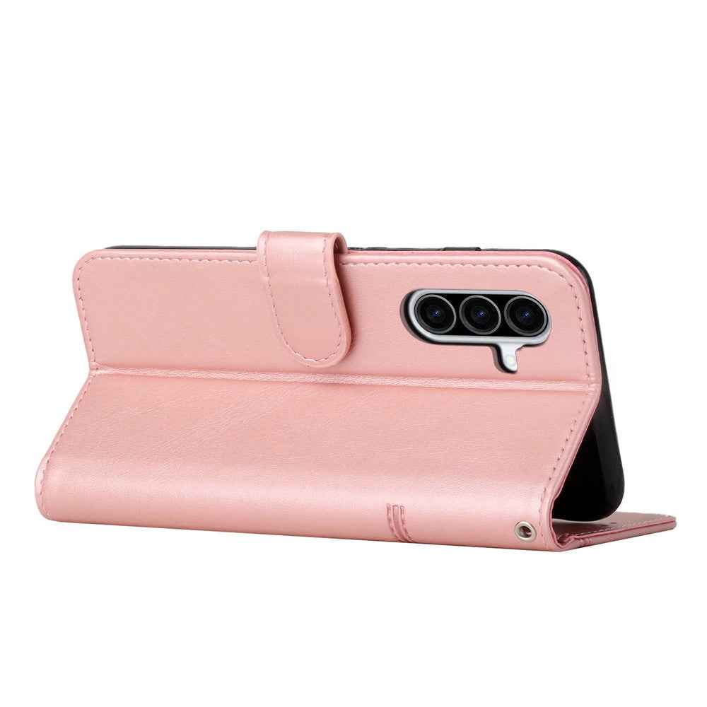 Leather Phone Case For Samsung Galaxy A57 5G Foldable Stand Wallet Flip Cover with Strap - Rose Gold