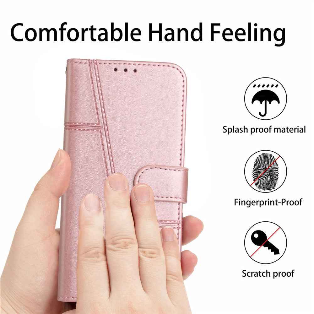 Leather Phone Case For Samsung Galaxy A57 5G Foldable Stand Wallet Flip Cover with Strap - Rose Gold
