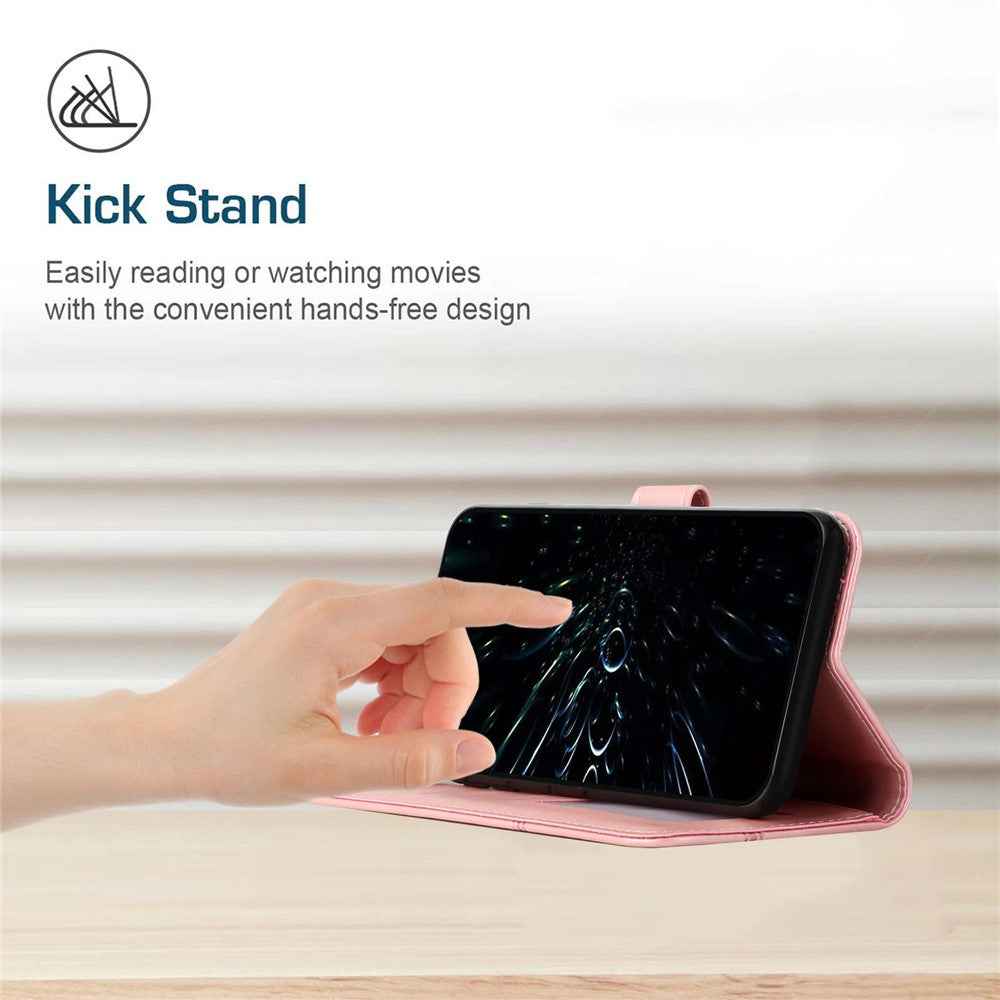 Leather Phone Case For Samsung Galaxy A57 5G Foldable Stand Wallet Flip Cover with Strap - Rose Gold