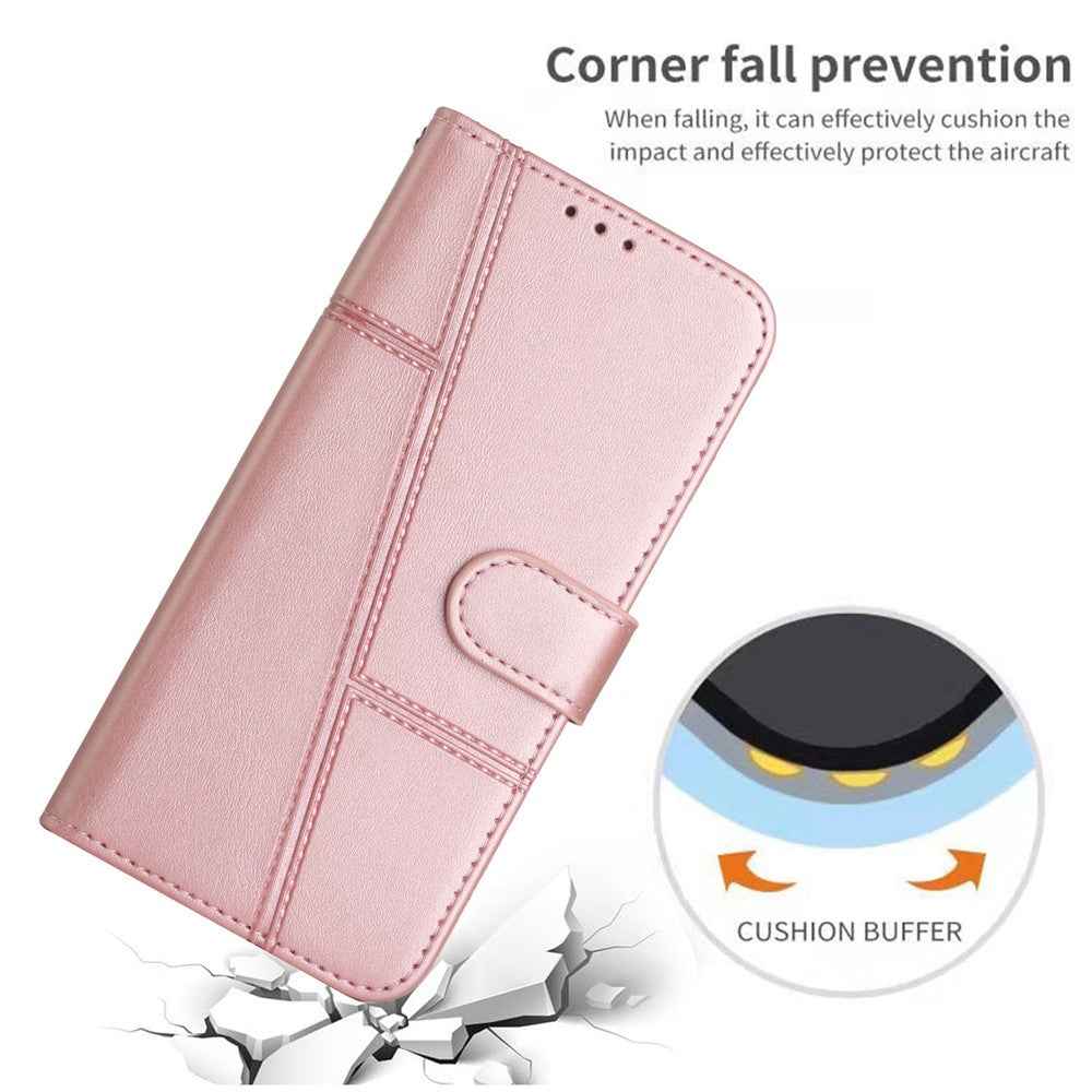 Leather Phone Case For Samsung Galaxy A57 5G Foldable Stand Wallet Flip Cover with Strap - Rose Gold