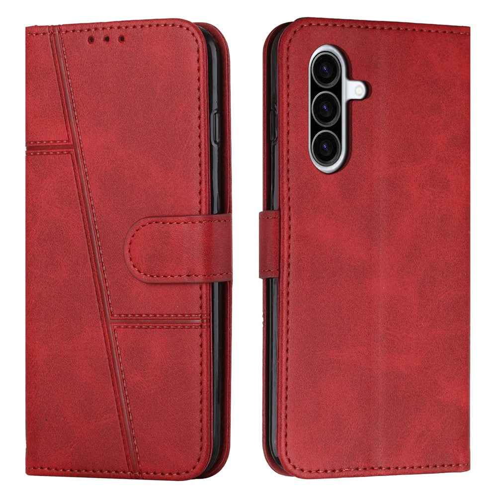 Leather Phone Case For Samsung Galaxy A57 5G Foldable Stand Wallet Flip Cover with Strap - Red