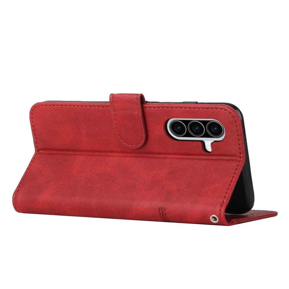Leather Phone Case For Samsung Galaxy A57 5G Foldable Stand Wallet Flip Cover with Strap - Red