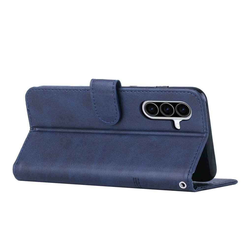Leather Phone Case For Samsung Galaxy A57 5G Foldable Stand Wallet Flip Cover with Strap - Blue