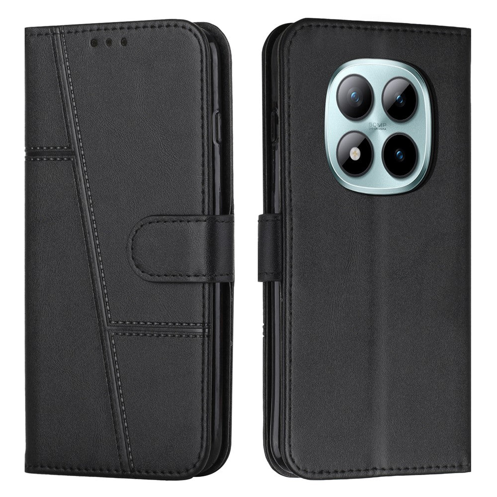 Leather Phone Case For Xiaomi Redmi Note 15 Pro 4G (Global) Foldable Stand Wallet Flip Cover with Strap - Black