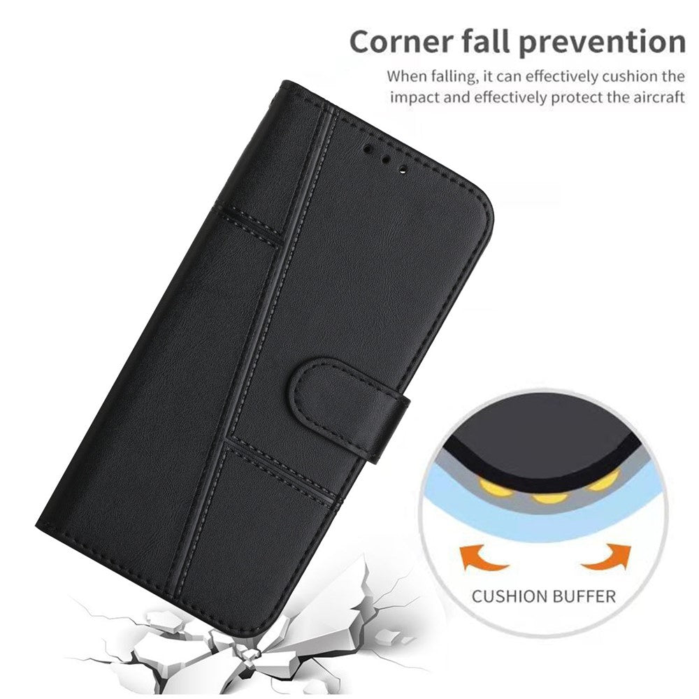 Leather Phone Case For Xiaomi Redmi Note 15 Pro 4G (Global) Foldable Stand Wallet Flip Cover with Strap - Black