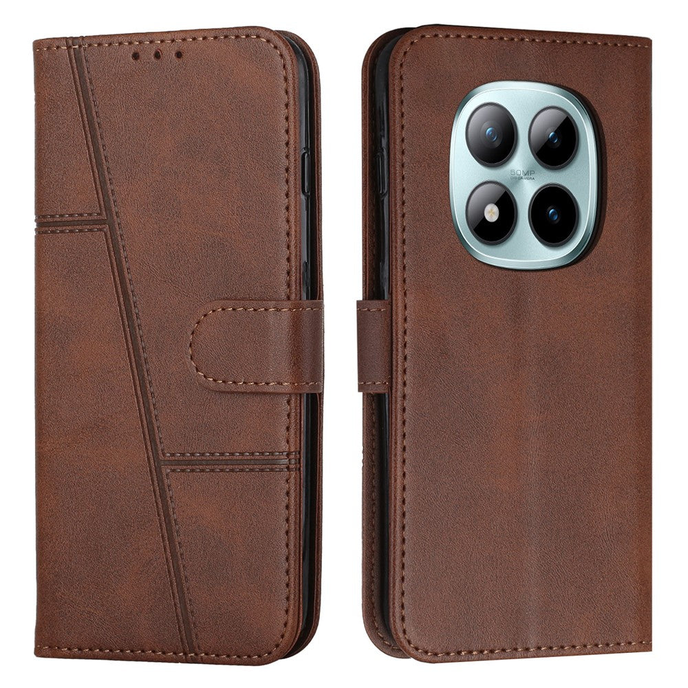 Leather Phone Case For Xiaomi Redmi Note 15 Pro 4G (Global) Foldable Stand Wallet Flip Cover with Strap - Brown