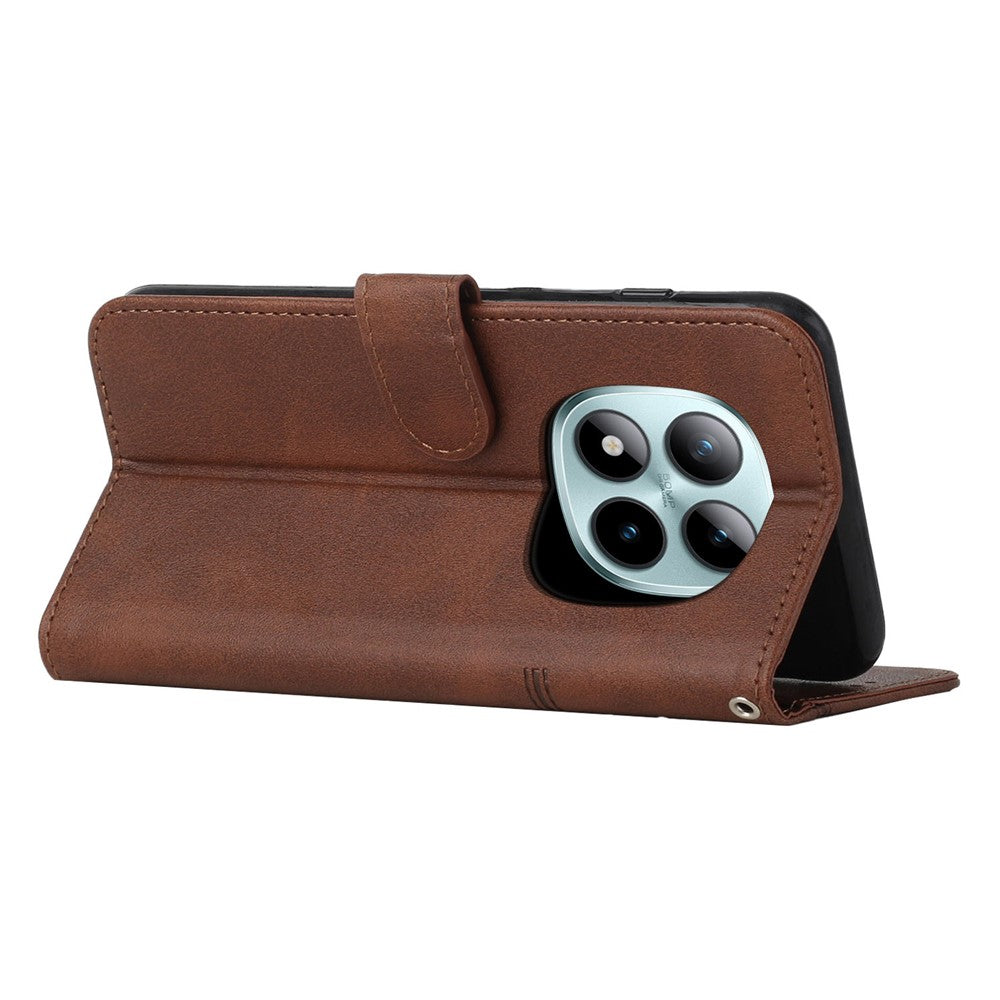 Leather Phone Case For Xiaomi Redmi Note 15 Pro 4G (Global) Foldable Stand Wallet Flip Cover with Strap - Brown