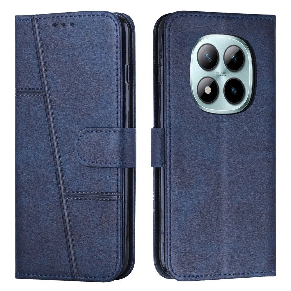 Leather Phone Case For Xiaomi Redmi Note 15 Pro 4G (Global) Foldable Stand Wallet Flip Cover with Strap - Blue