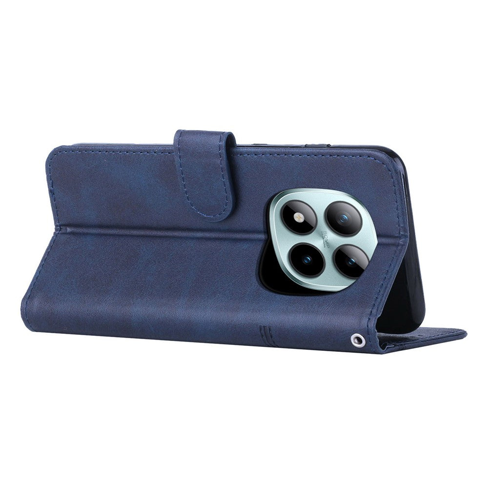 Leather Phone Case For Xiaomi Redmi Note 15 Pro 4G (Global) Foldable Stand Wallet Flip Cover with Strap - Blue