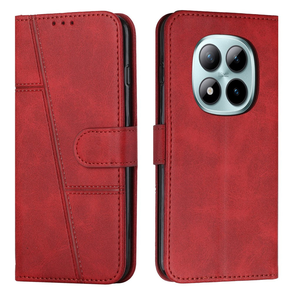 Leather Phone Case For Xiaomi Redmi Note 15 Pro 4G (Global) Foldable Stand Wallet Flip Cover with Strap - Red