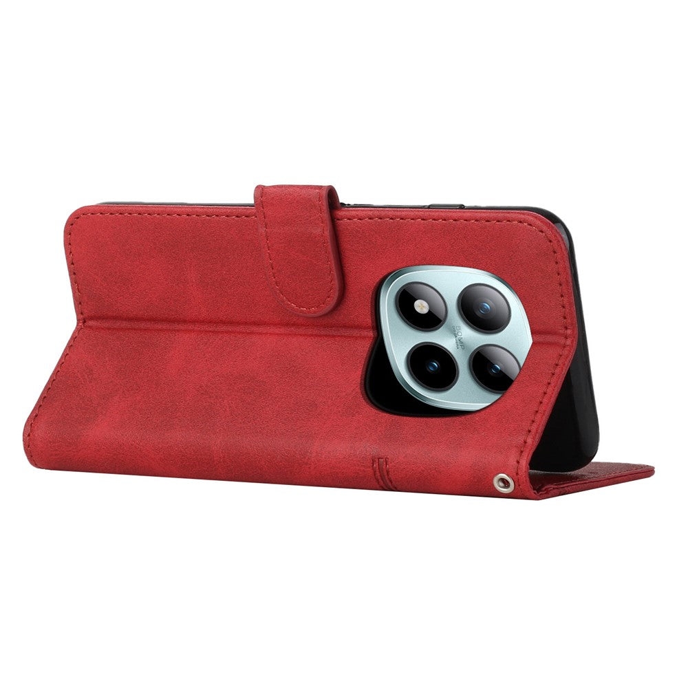 Leather Phone Case For Xiaomi Redmi Note 15 Pro 4G (Global) Foldable Stand Wallet Flip Cover with Strap - Red