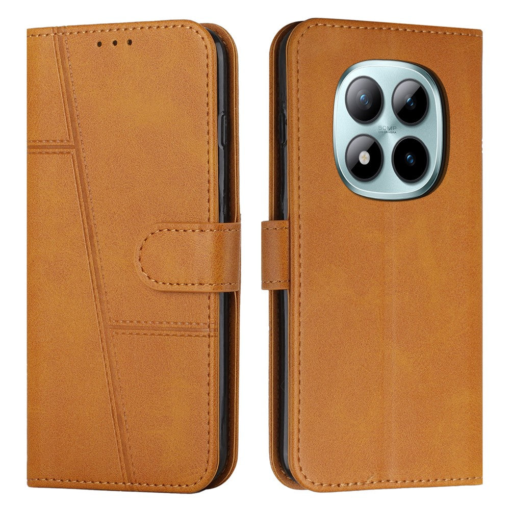 Leather Phone Case For Xiaomi Redmi Note 15 Pro 4G (Global) Foldable Stand Wallet Flip Cover with Strap - Yellow