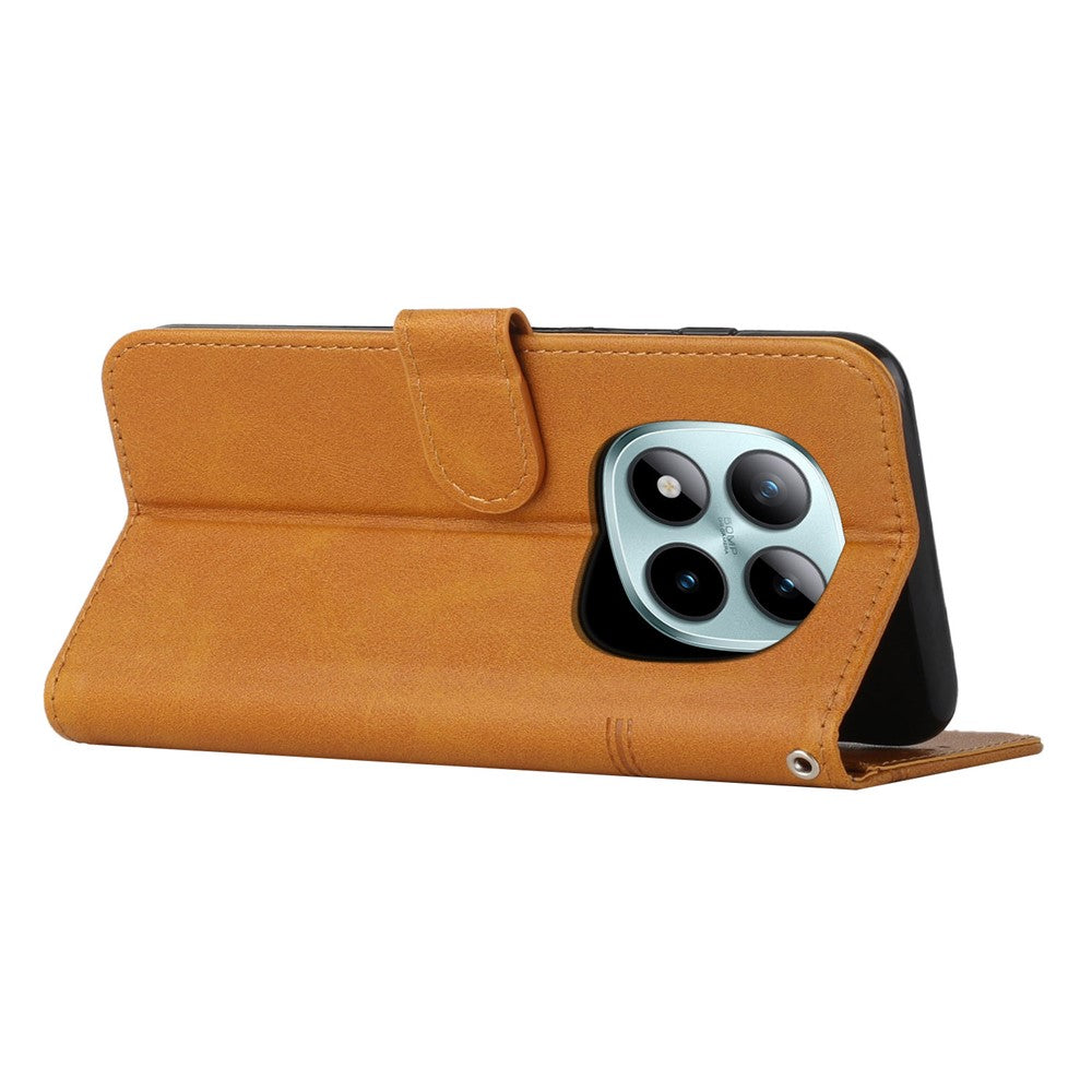 Leather Phone Case For Xiaomi Redmi Note 15 Pro 4G (Global) Foldable Stand Wallet Flip Cover with Strap - Yellow