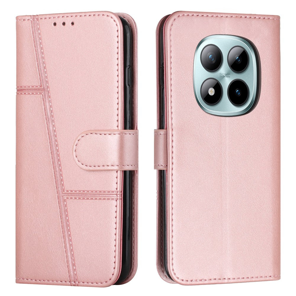 Leather Phone Case For Xiaomi Redmi Note 15 Pro 4G (Global) Foldable Stand Wallet Flip Cover with Strap - Rose Gold