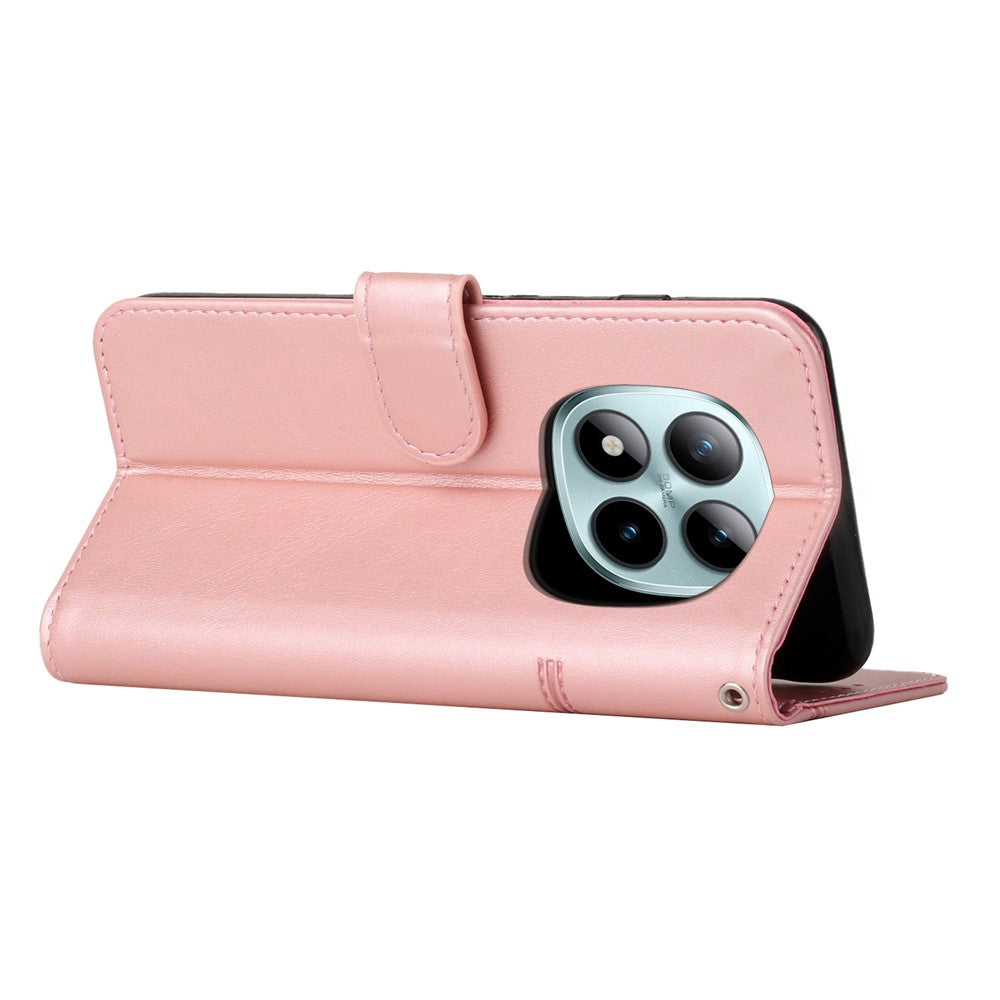 Leather Phone Case For Xiaomi Redmi Note 15 Pro 4G (Global) Foldable Stand Wallet Flip Cover with Strap - Rose Gold