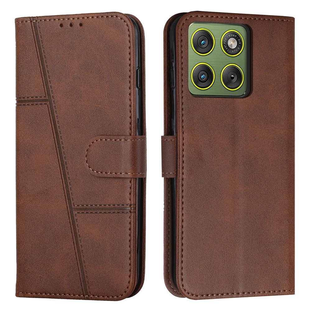 Leather Phone Case For Motorola Edge 70 5G Foldable Stand Wallet Flip Cover with Strap - Brown