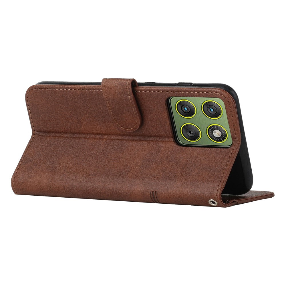 Leather Phone Case For Motorola Edge 70 5G Foldable Stand Wallet Flip Cover with Strap - Brown