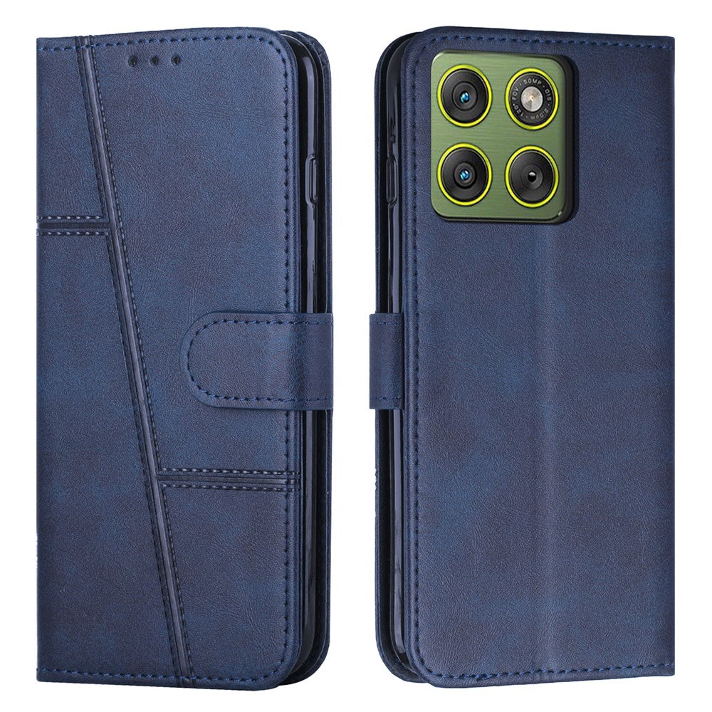 Leather Phone Case For Motorola Edge 70 5G Foldable Stand Wallet Flip Cover with Strap - Blue