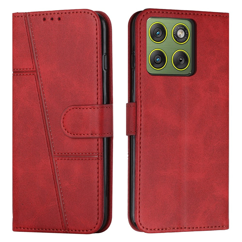 Leather Phone Case For Motorola Edge 70 5G Foldable Stand Wallet Flip Cover with Strap - Red