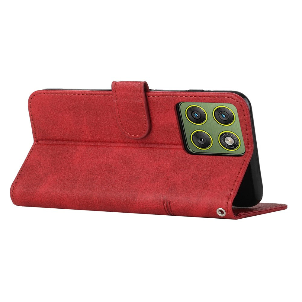 Leather Phone Case For Motorola Edge 70 5G Foldable Stand Wallet Flip Cover with Strap - Red