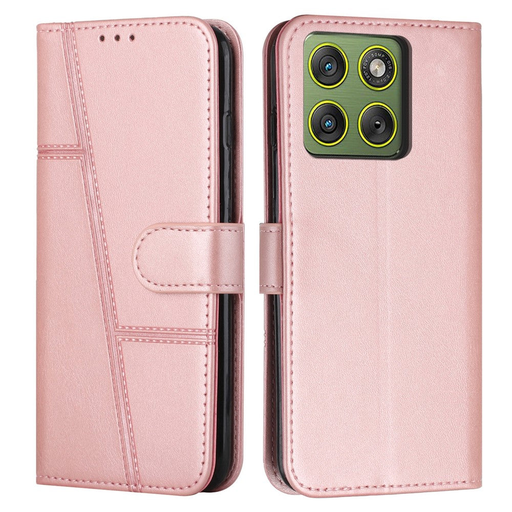 Leather Phone Case For Motorola Edge 70 5G Foldable Stand Wallet Flip Cover with Strap - Rose Gold
