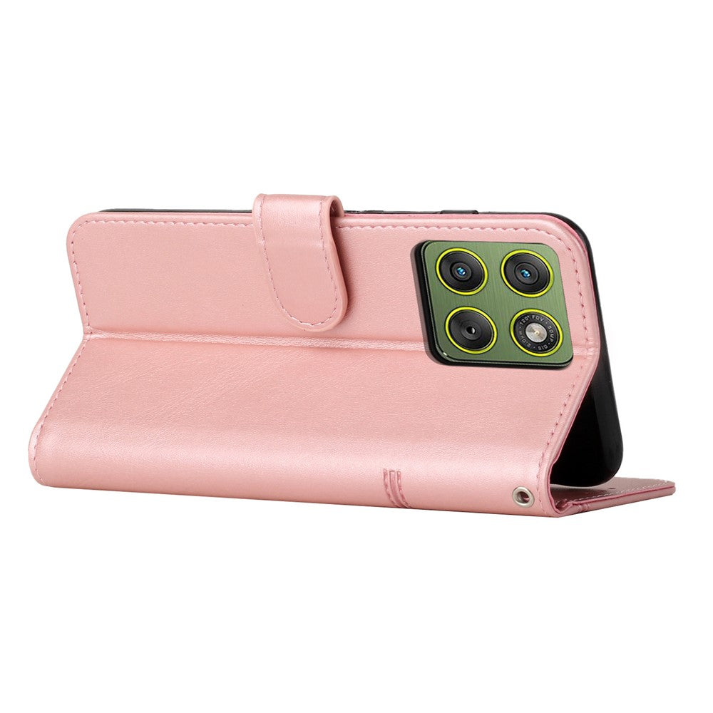 Leather Phone Case For Motorola Edge 70 5G Foldable Stand Wallet Flip Cover with Strap - Rose Gold