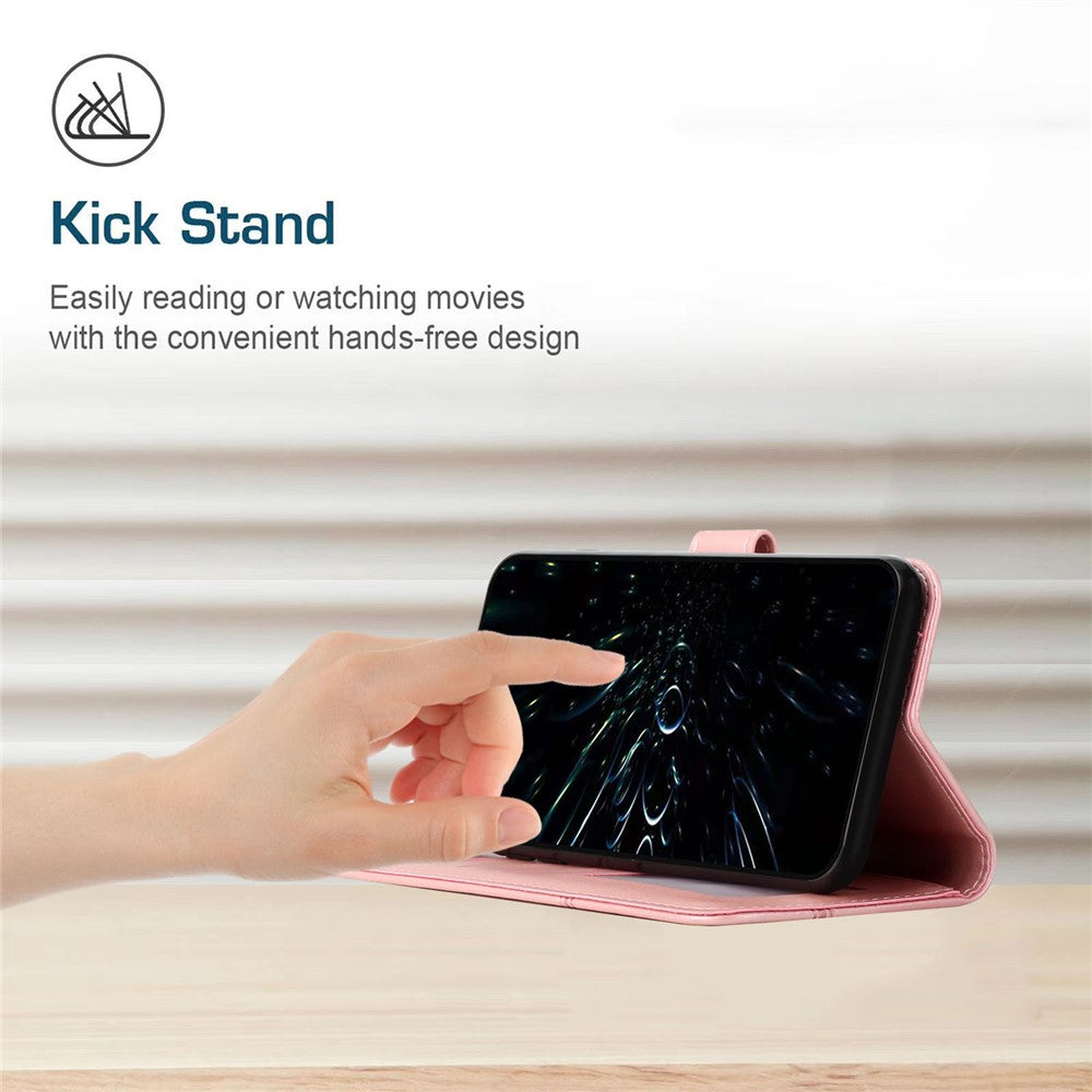 Leather Phone Case For Motorola Edge 70 5G Foldable Stand Wallet Flip Cover with Strap - Rose Gold