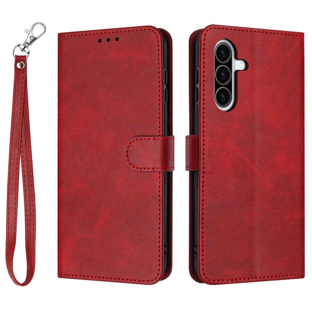 For Samsung Galaxy A57 5G Wallet Case Flip Stand Calf Texture PU Leather Phone Cover with Strap - Red