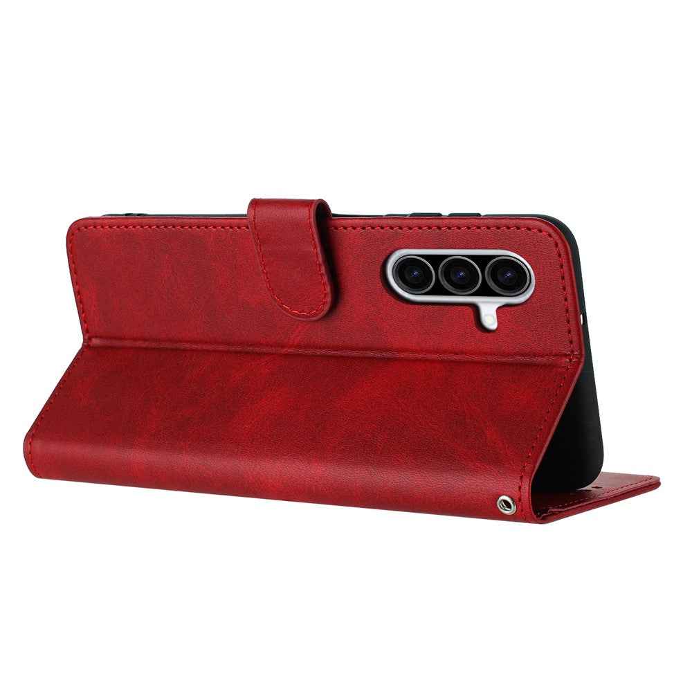 For Samsung Galaxy A57 5G Wallet Case Flip Stand Calf Texture PU Leather Phone Cover with Strap - Red