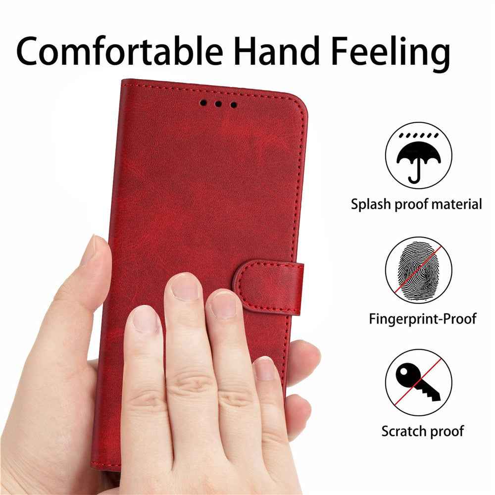 For Samsung Galaxy A57 5G Wallet Case Flip Stand Calf Texture PU Leather Phone Cover with Strap - Red