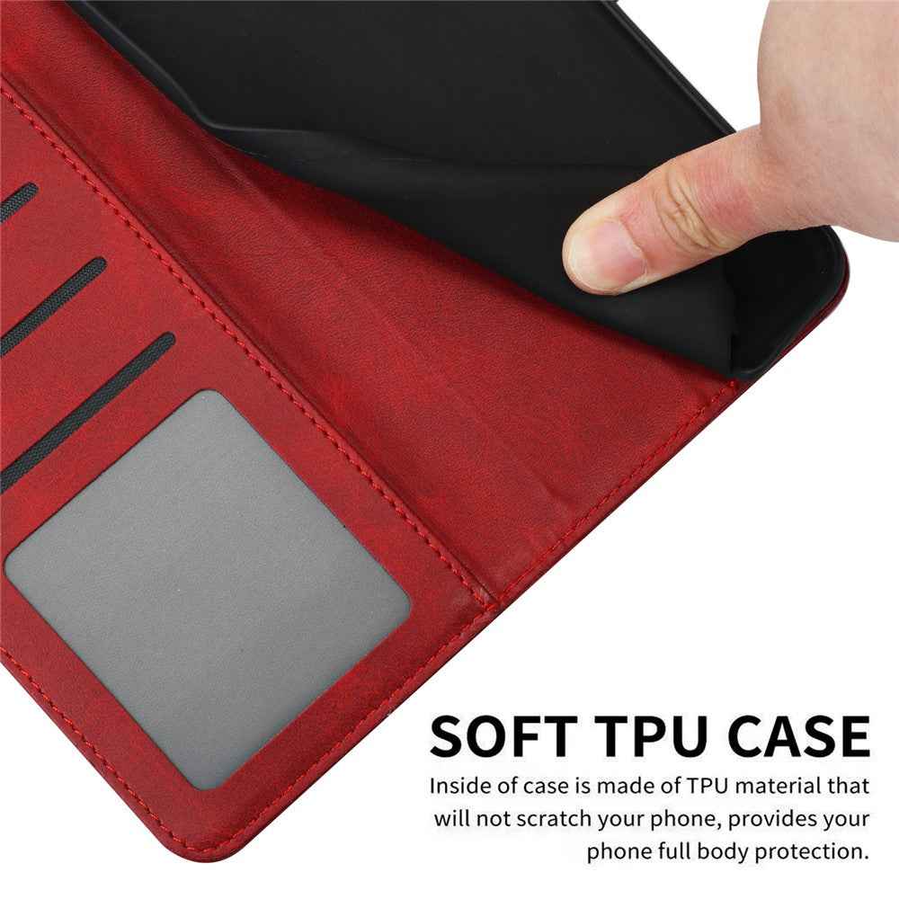 For Samsung Galaxy A57 5G Wallet Case Flip Stand Calf Texture PU Leather Phone Cover with Strap - Red