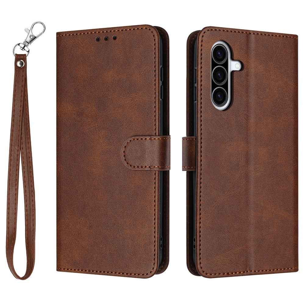 For Samsung Galaxy A57 5G Wallet Case Flip Stand Calf Texture PU Leather Phone Cover with Strap - Brown