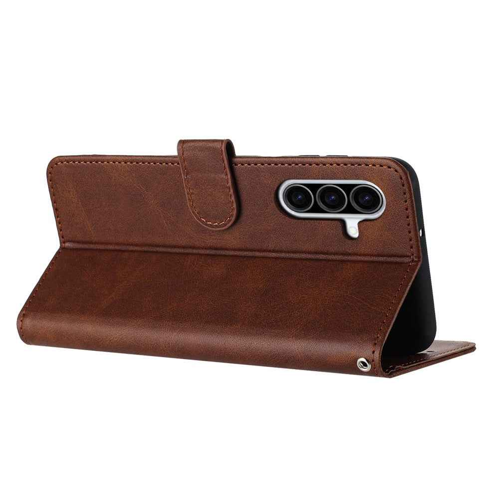 For Samsung Galaxy A57 5G Wallet Case Flip Stand Calf Texture PU Leather Phone Cover with Strap - Brown