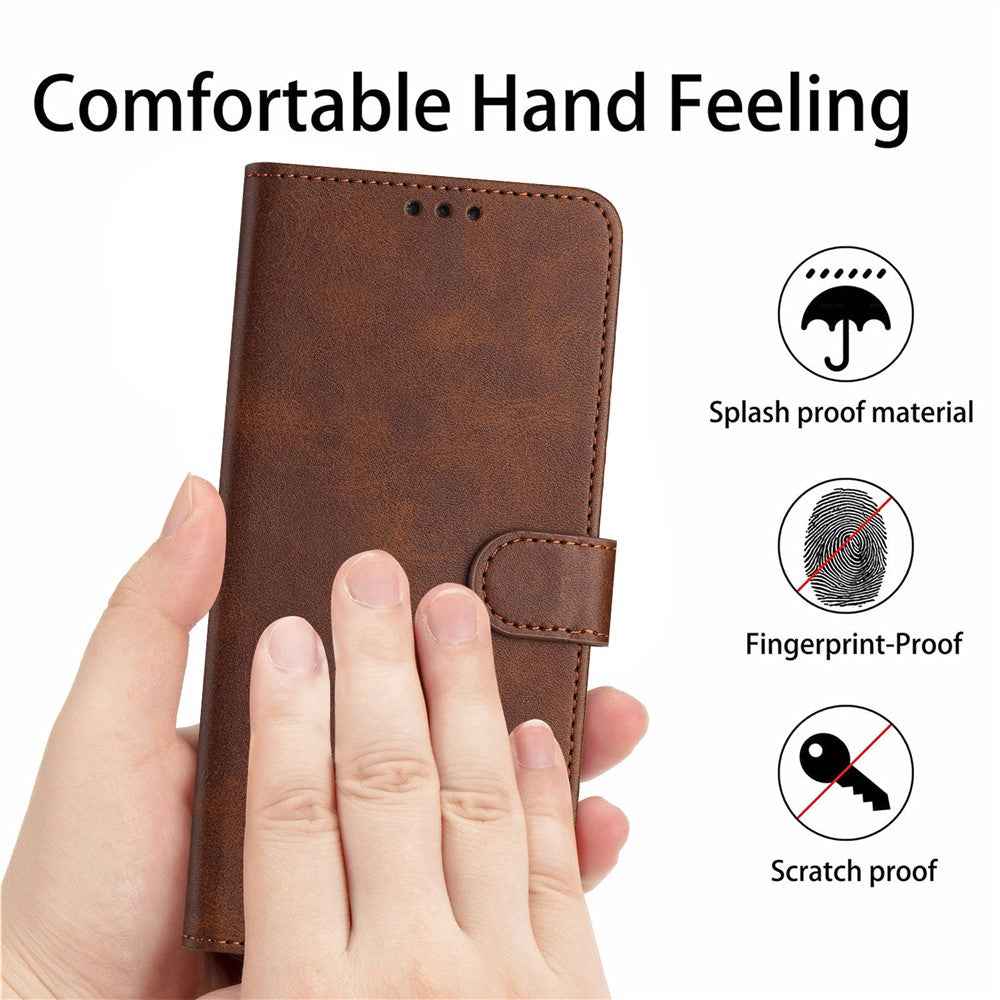 For Samsung Galaxy A57 5G Wallet Case Flip Stand Calf Texture PU Leather Phone Cover with Strap - Brown