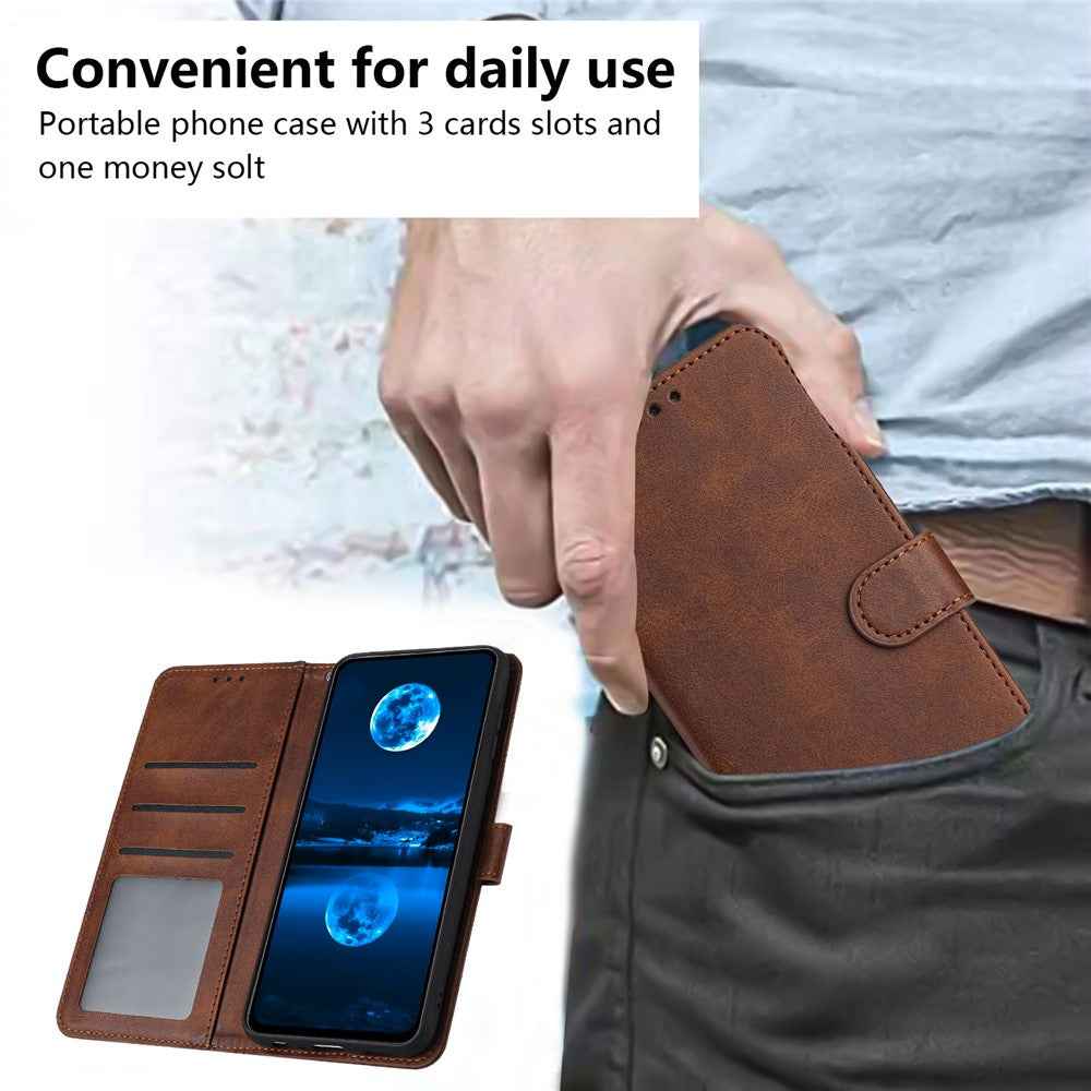 For Samsung Galaxy A57 5G Wallet Case Flip Stand Calf Texture PU Leather Phone Cover with Strap - Brown