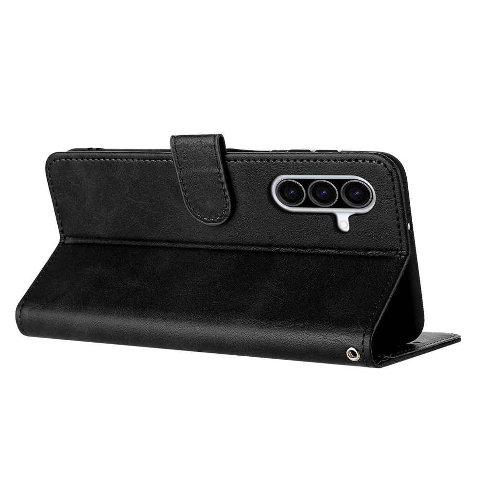 For Samsung Galaxy A57 5G Wallet Case Flip Stand Calf Texture PU Leather Phone Cover with Strap - Black