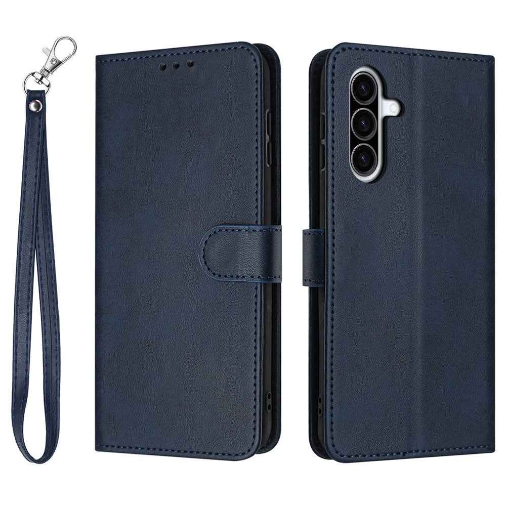 For Samsung Galaxy A57 5G Wallet Case Flip Stand Calf Texture PU Leather Phone Cover with Strap - Sapphire