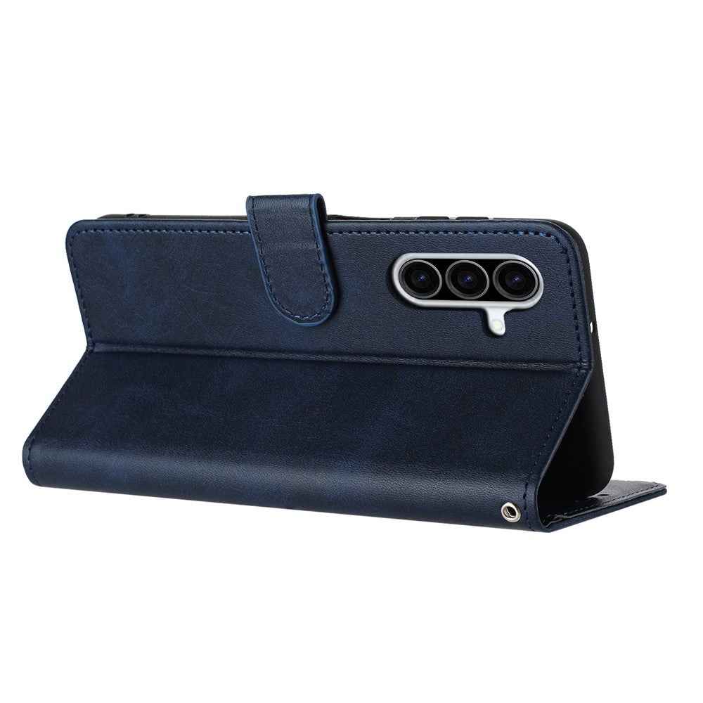 For Samsung Galaxy A57 5G Wallet Case Flip Stand Calf Texture PU Leather Phone Cover with Strap - Sapphire