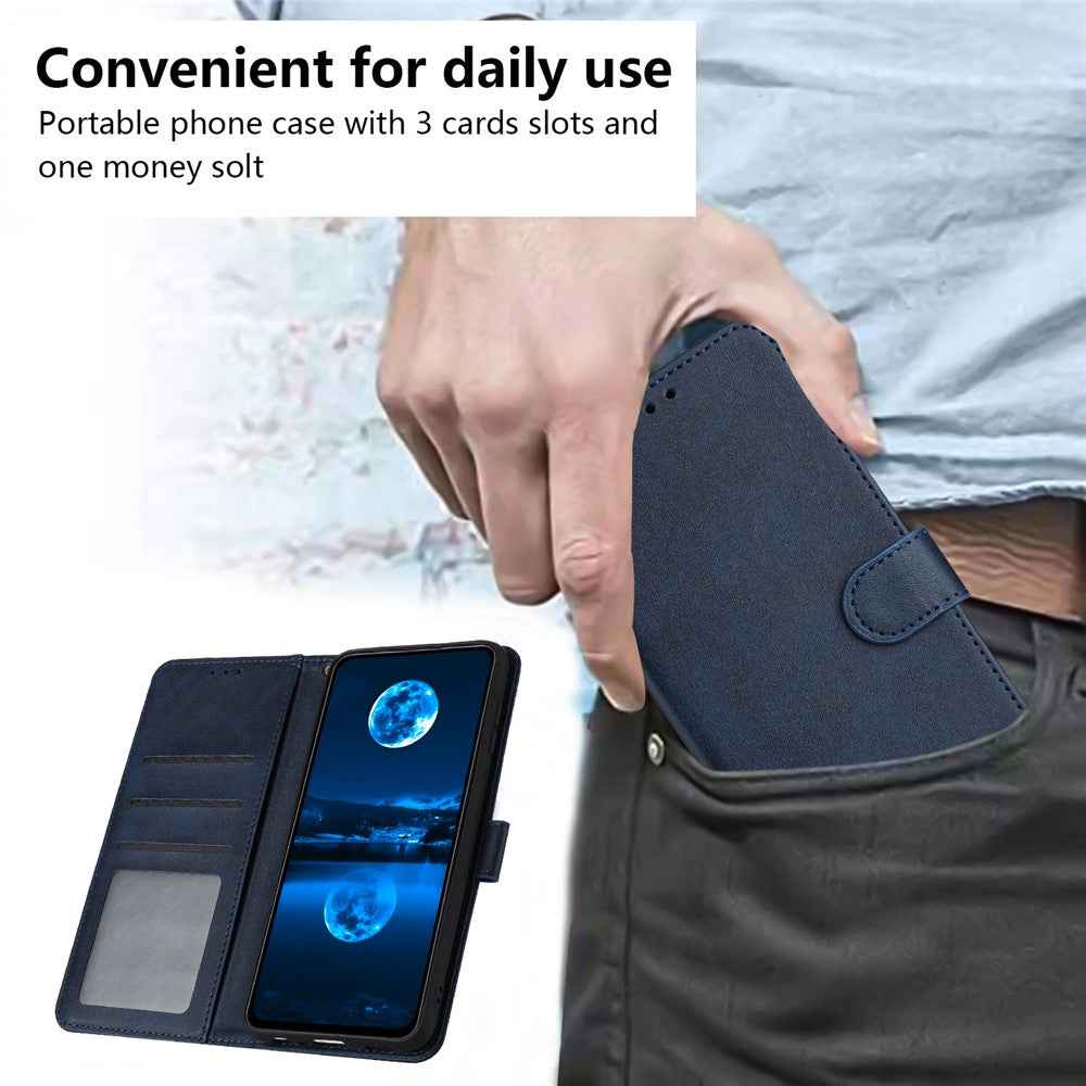 For Samsung Galaxy A57 5G Wallet Case Flip Stand Calf Texture PU Leather Phone Cover with Strap - Sapphire