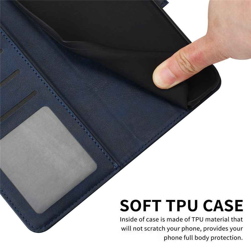 For Samsung Galaxy A57 5G Wallet Case Flip Stand Calf Texture PU Leather Phone Cover with Strap - Sapphire