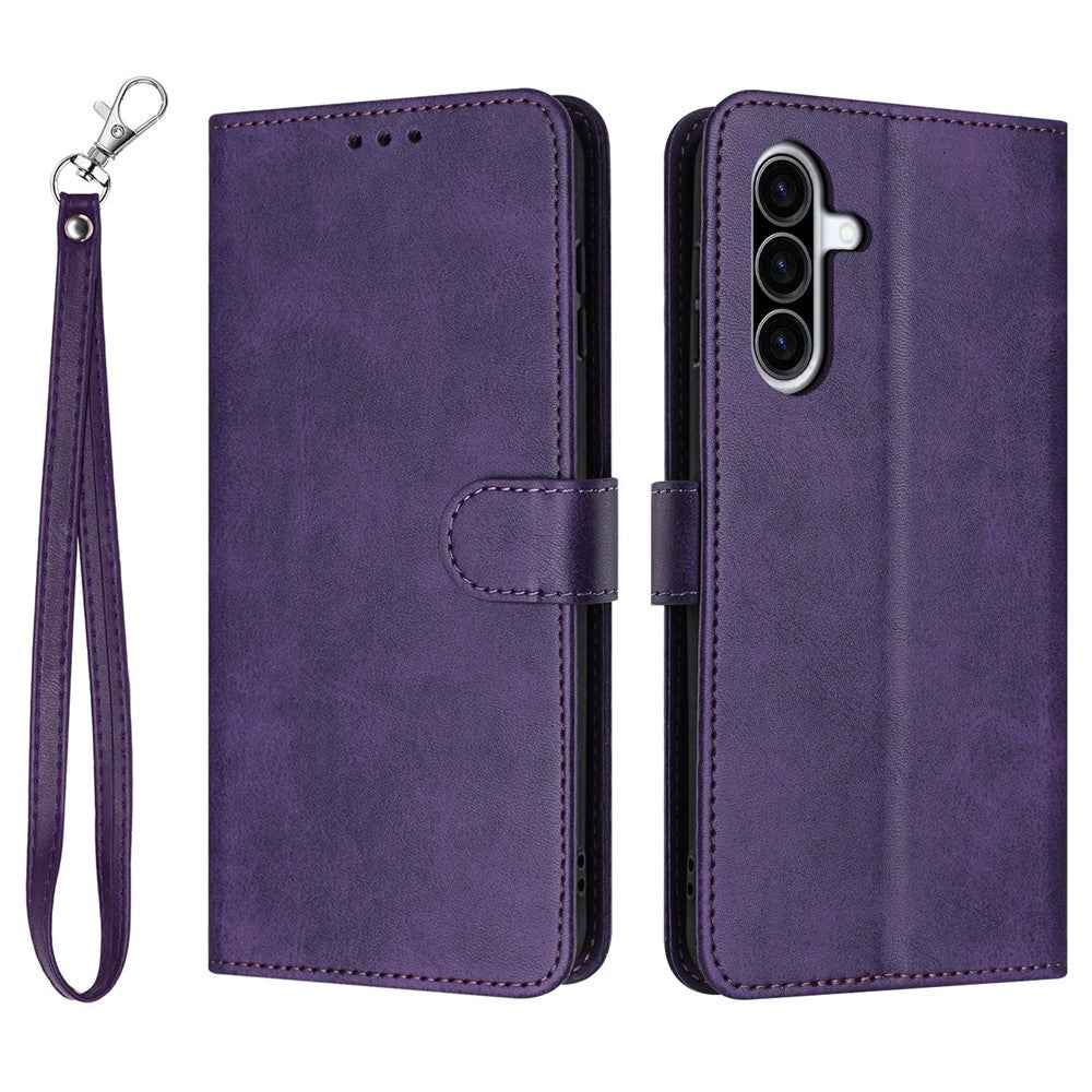 For Samsung Galaxy A57 5G Wallet Case Flip Stand Calf Texture PU Leather Phone Cover with Strap - Purple