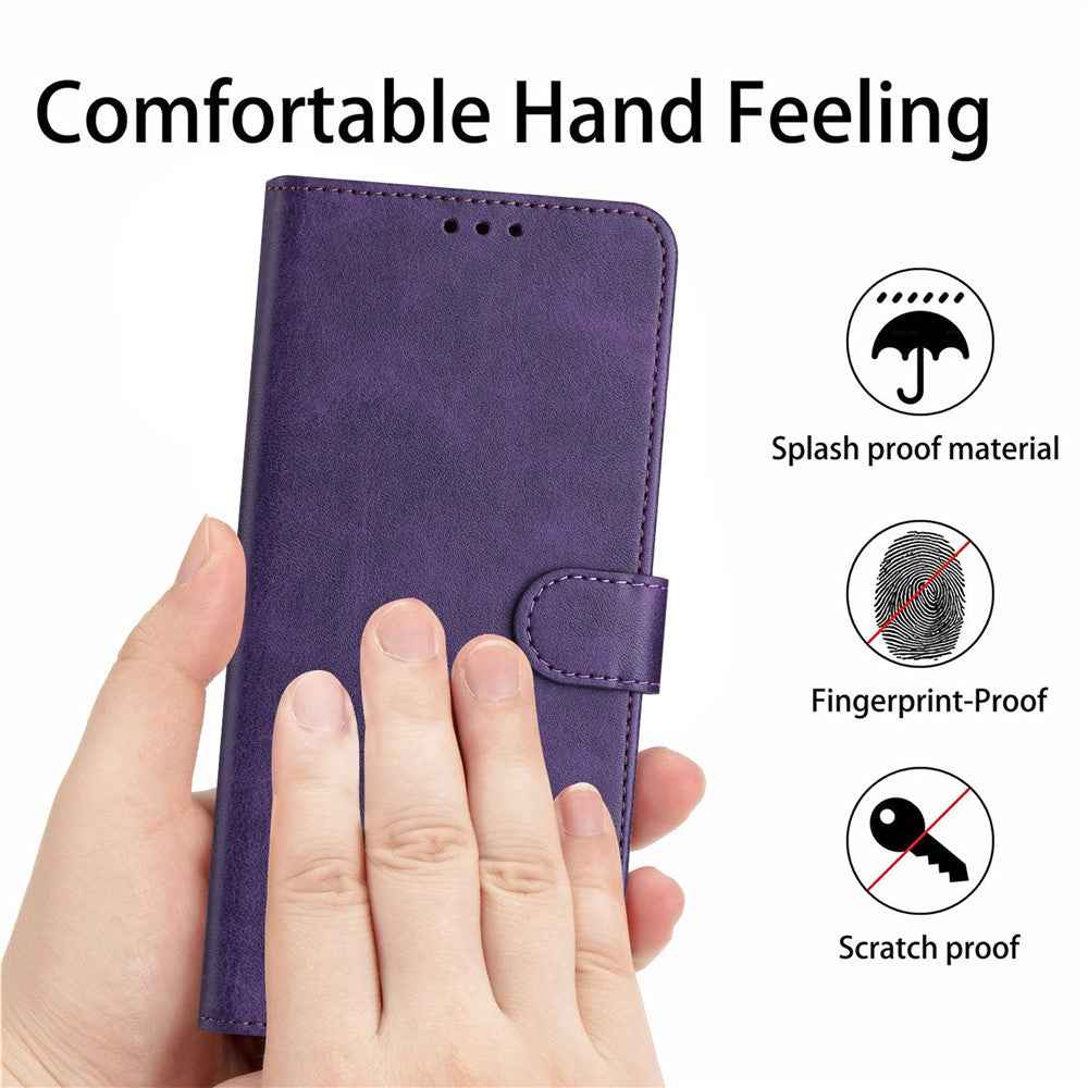 For Samsung Galaxy A57 5G Wallet Case Flip Stand Calf Texture PU Leather Phone Cover with Strap - Purple