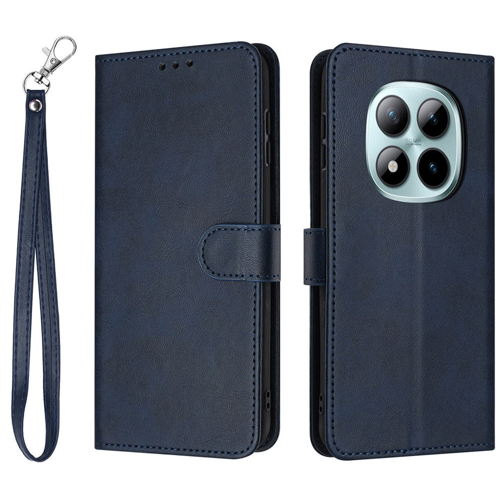 For Xiaomi Redmi Note 15 Pro 4G (Global) Wallet Case Flip Stand Calf Texture PU Leather Phone Cover with Strap - Sapphire