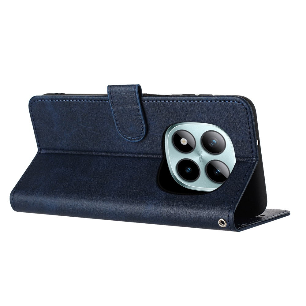 For Xiaomi Redmi Note 15 Pro 4G (Global) Wallet Case Flip Stand Calf Texture PU Leather Phone Cover with Strap - Sapphire