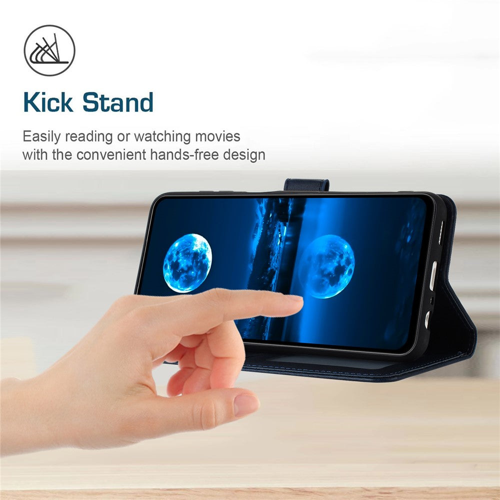 For Xiaomi Redmi Note 15 Pro 4G (Global) Wallet Case Flip Stand Calf Texture PU Leather Phone Cover with Strap - Sapphire