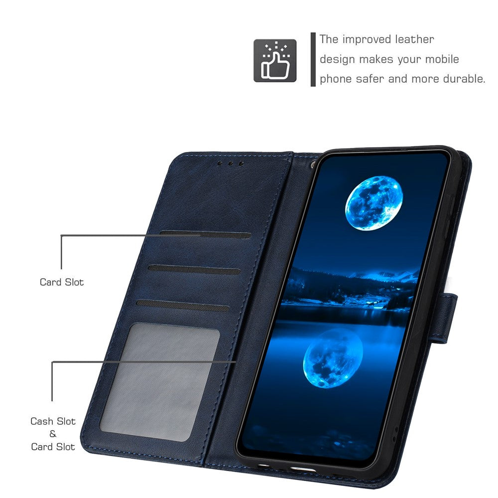 For Xiaomi Redmi Note 15 Pro 4G (Global) Wallet Case Flip Stand Calf Texture PU Leather Phone Cover with Strap - Sapphire