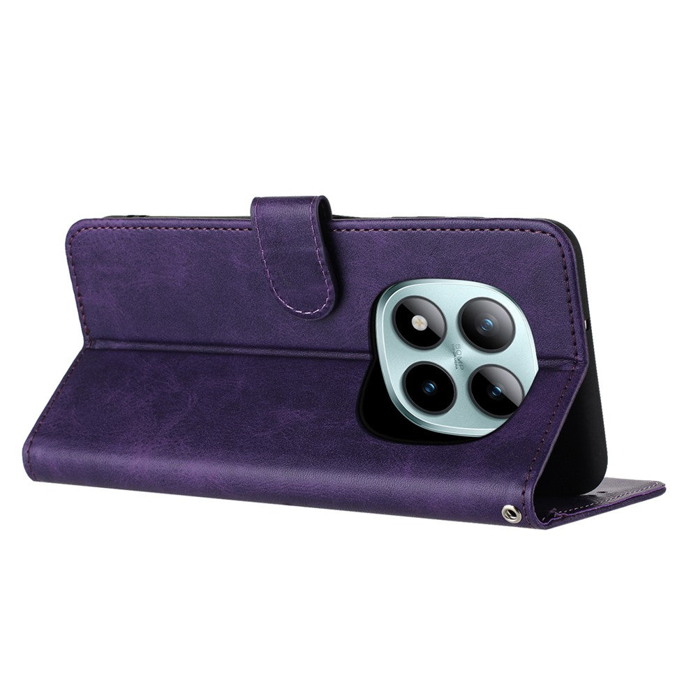 For Xiaomi Redmi Note 15 Pro 4G (Global) Wallet Case Flip Stand Calf Texture PU Leather Phone Cover with Strap - Purple