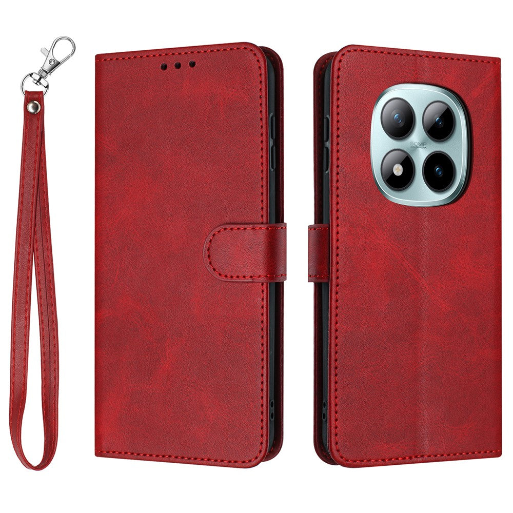 For Xiaomi Redmi Note 15 Pro 4G (Global) Wallet Case Flip Stand Calf Texture PU Leather Phone Cover with Strap - Red