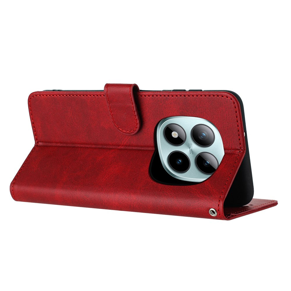 For Xiaomi Redmi Note 15 Pro 4G (Global) Wallet Case Flip Stand Calf Texture PU Leather Phone Cover with Strap - Red
