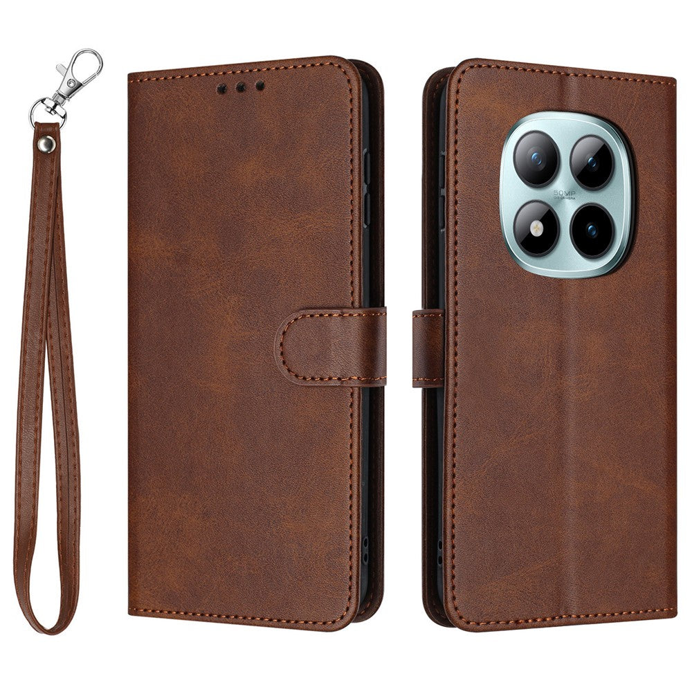 For Xiaomi Redmi Note 15 Pro 4G (Global) Wallet Case Flip Stand Calf Texture PU Leather Phone Cover with Strap - Brown